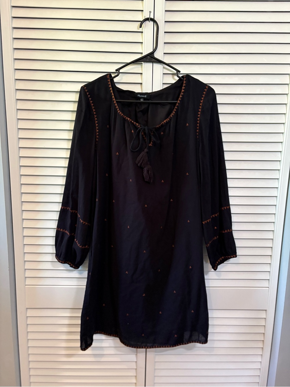Madewell Embroidered Signal Dress Long Sleeve Boho Orange Women's L